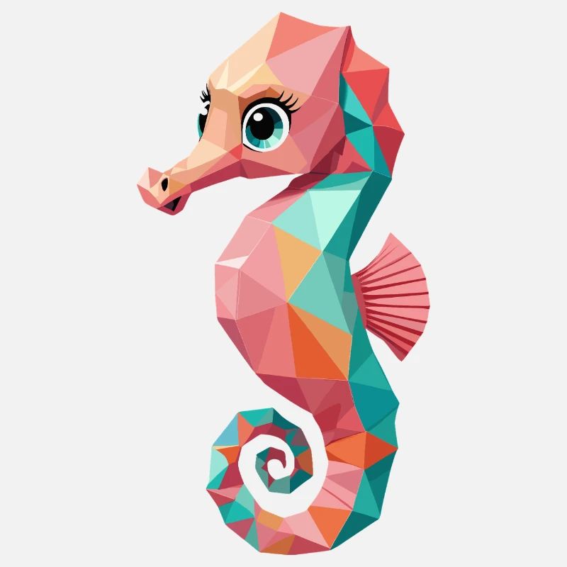 Colorful Seahorse Polygon Style Sea Creatures