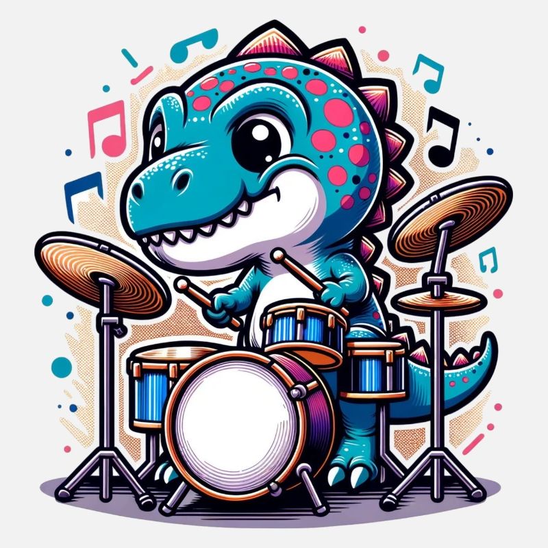 Cooler T-Rex Dinosaurier Drummer