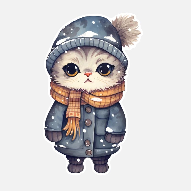 Chat avec chapeau, écharpe et veste