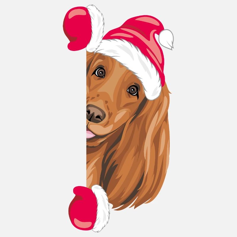 Peeking funny Santa Cocker Spaniel dog