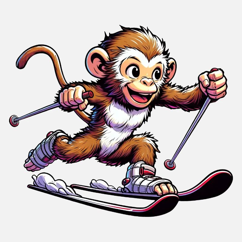 Monkey Chimpanzee Skier Winter Vacation Design