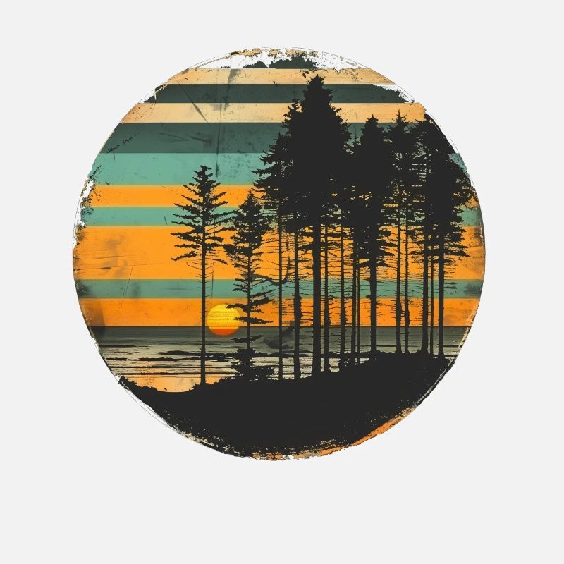 Sunset Forest Nature Outdoors Retro 80s Vibe