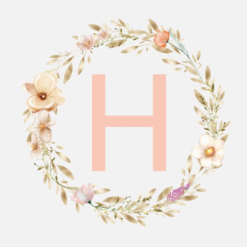 Personalisierbar Monogramm H Blumenkranz Boho
