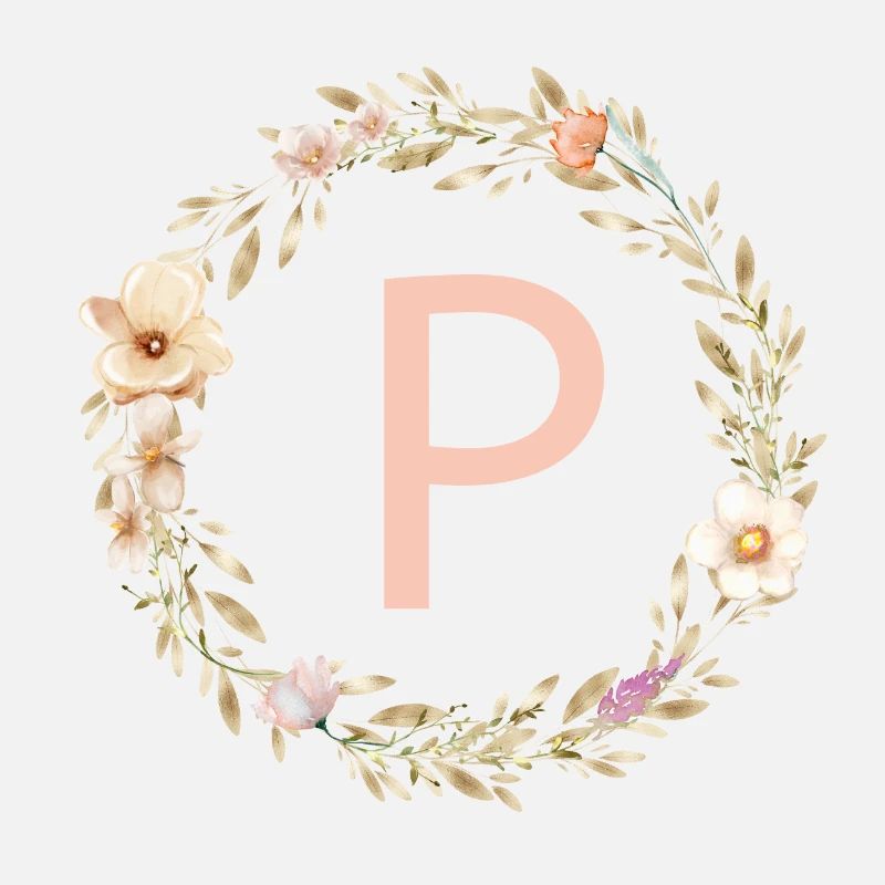 Customizable Monogram P Flower Wreath Boho