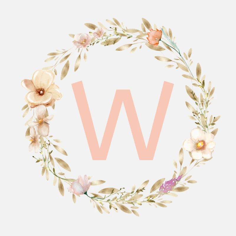 Personalisierbar Monogramm W Blumenkranz Boho
