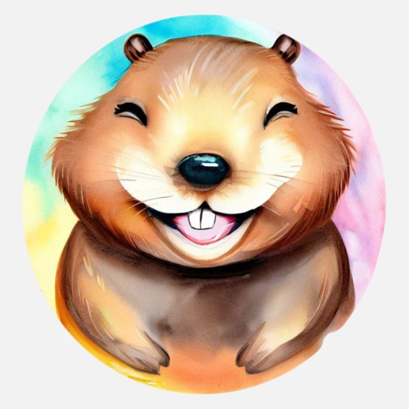 Joyful Beaver on a rainbow background