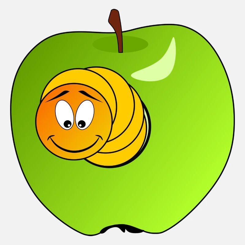 Funny caterpillar in a green apple