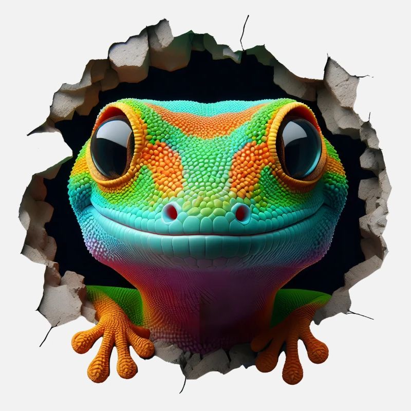Tête de gecko colorée dans le trou 1
