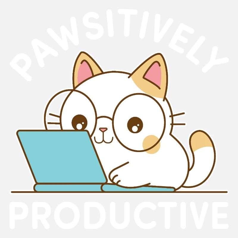 Pawsitively Productive – Chat Kawaii au travail