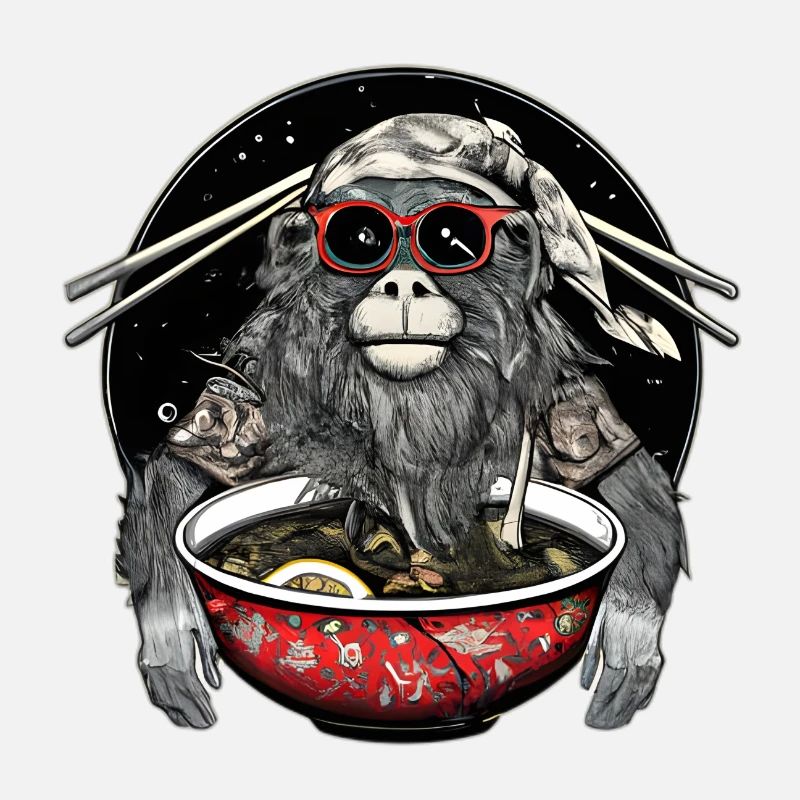 Le singe hipster aime la conception de nouilles ramen