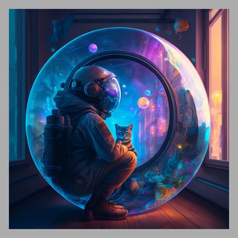 Astronaute et son chat perdus dans l'espace temps