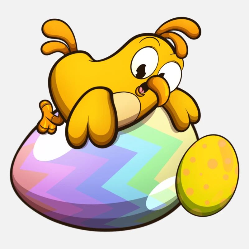 Cute Little Easter Chick With Easter Eggs