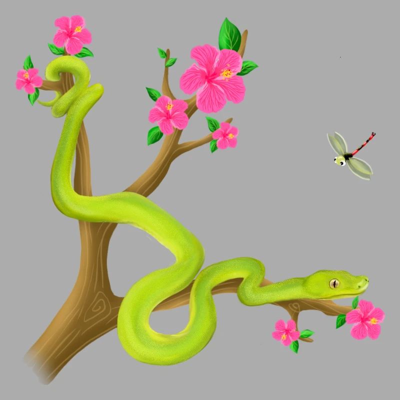 Der Grüne Python Schlange auf dem Baum mit Blümen