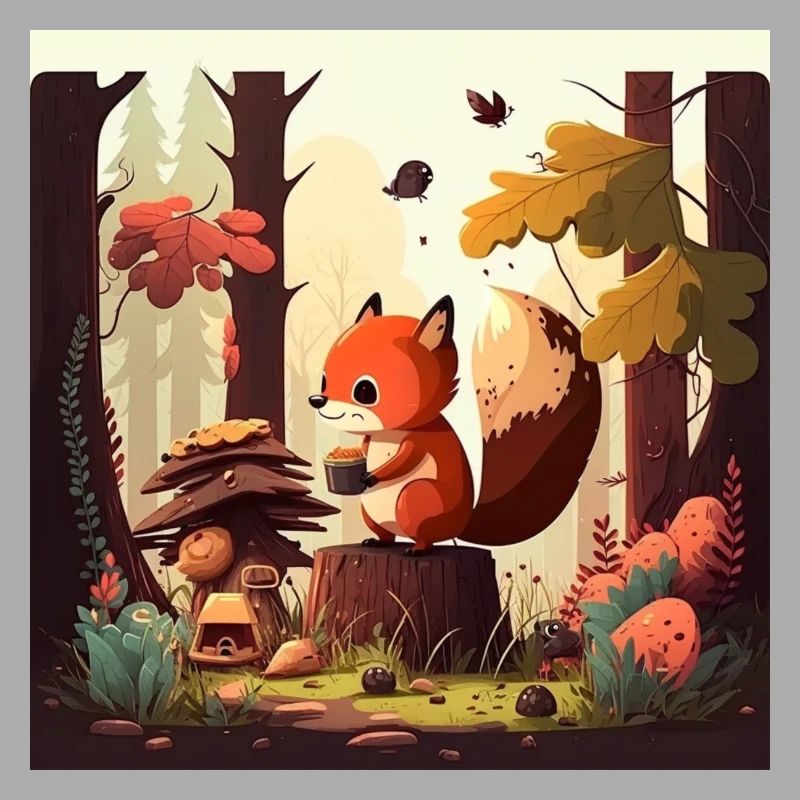 Squirrel Eats Nut in the Forest