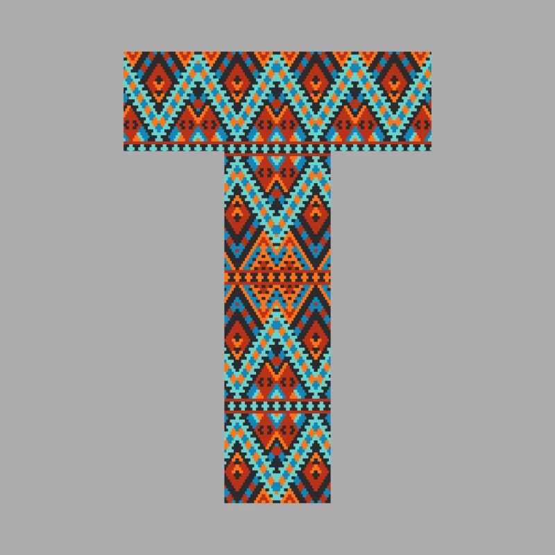 Buchstabe T-Boho-Design, buntes Monogramm