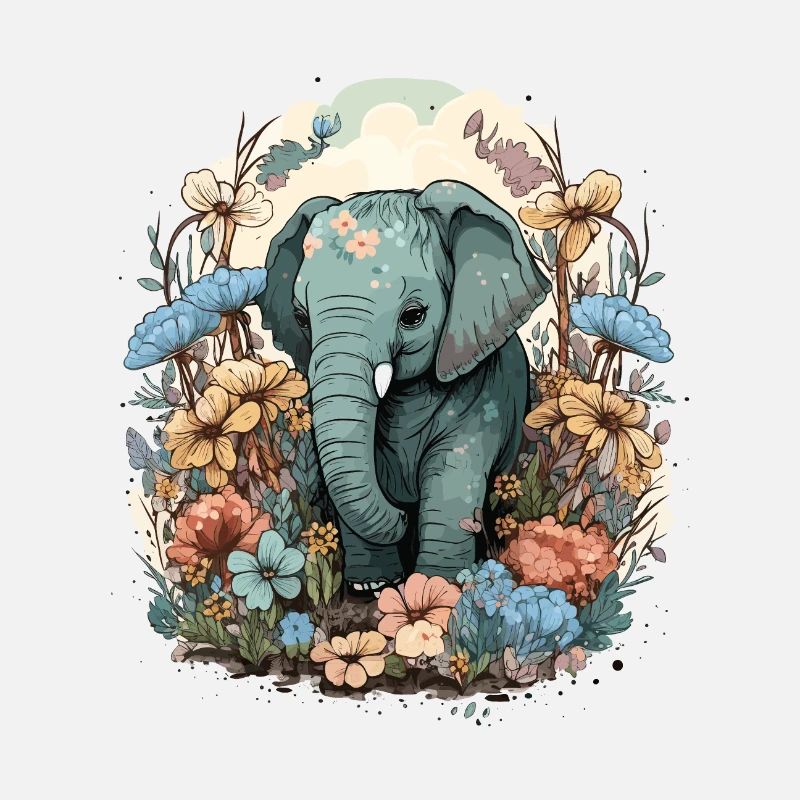 L’éléphant parmi les fleurs