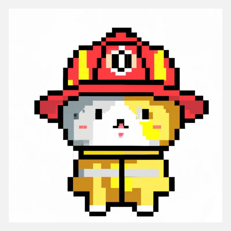 Cat Firefighter, Uniform, Pixel Art