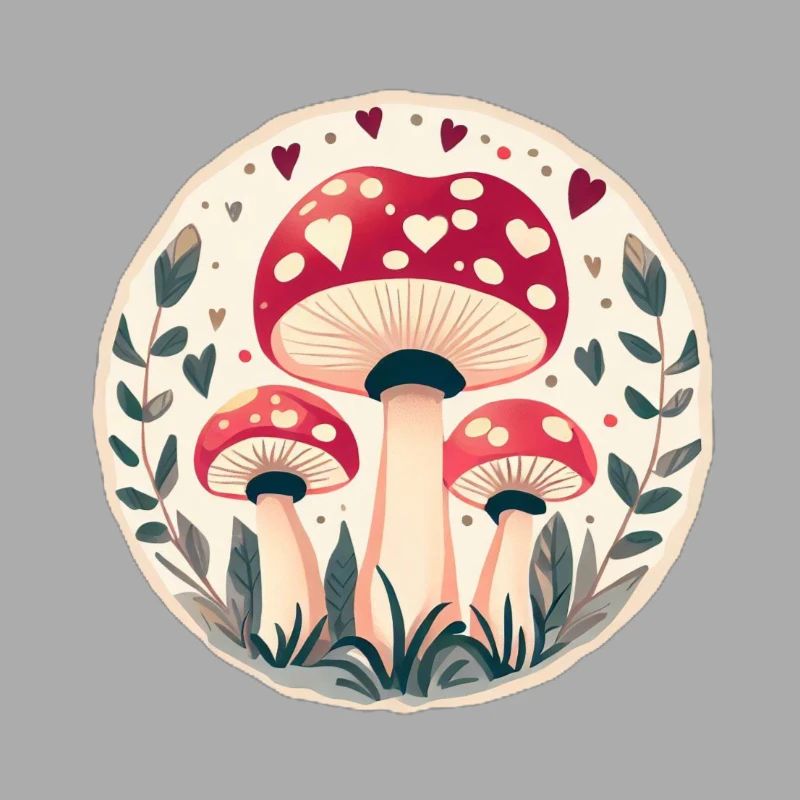 Mushrooms toadstools in magic hearts