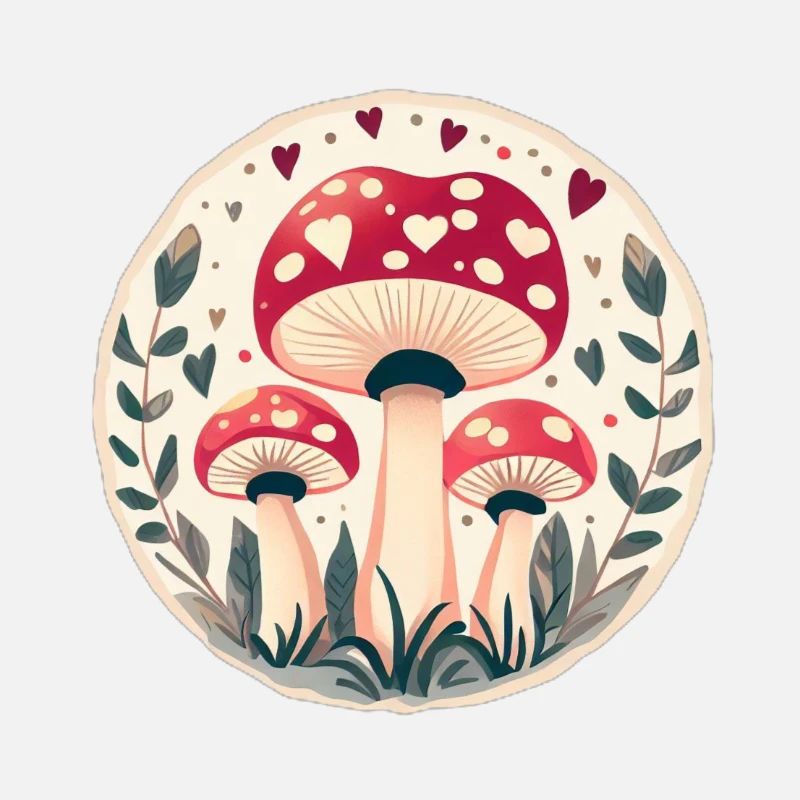 Champignons crapauds tabourets dans des cœurs magiques