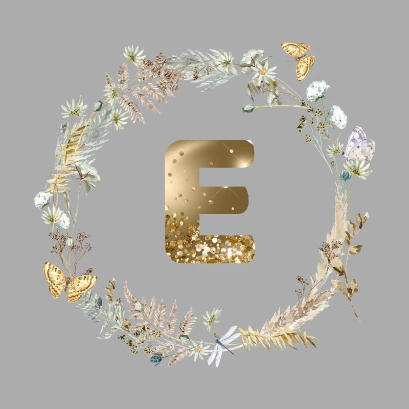 E Monogram Glitter Boho Wreath