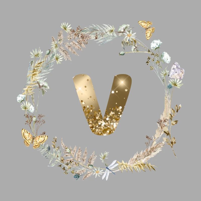 V Monogram Glitter Boho Wreath