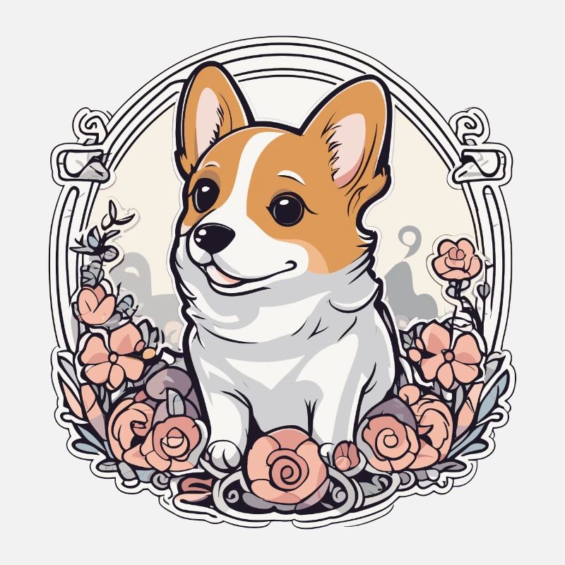 Corgi mit Rosen