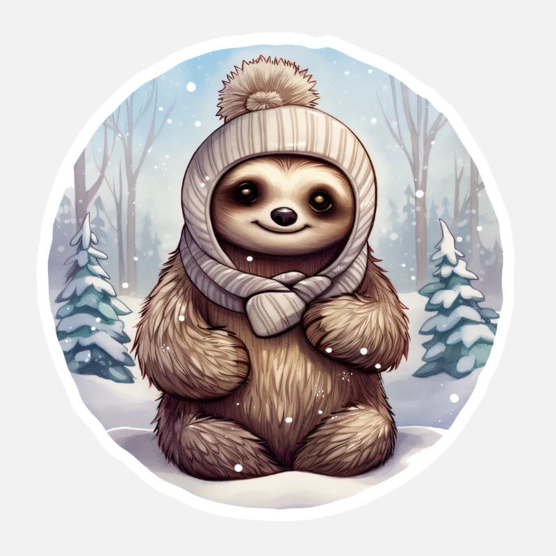 Faultier im Schnee mit Mütze