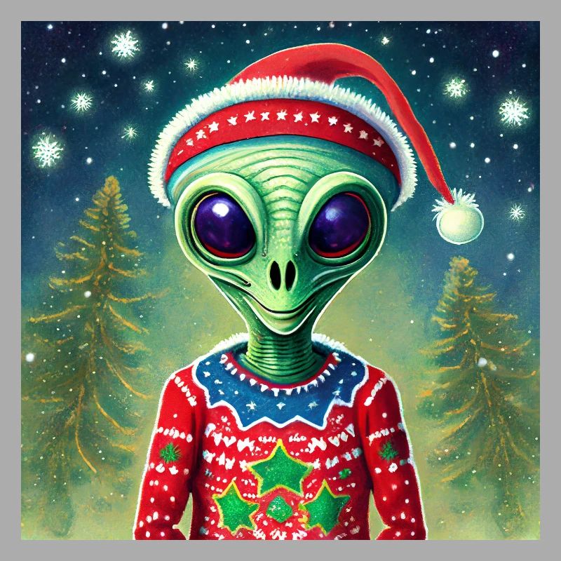 Alien trägt einen hässlichen Weihnachtspullover