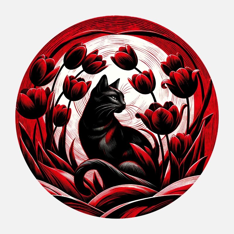 Schwarze Katze Rote Tulpen