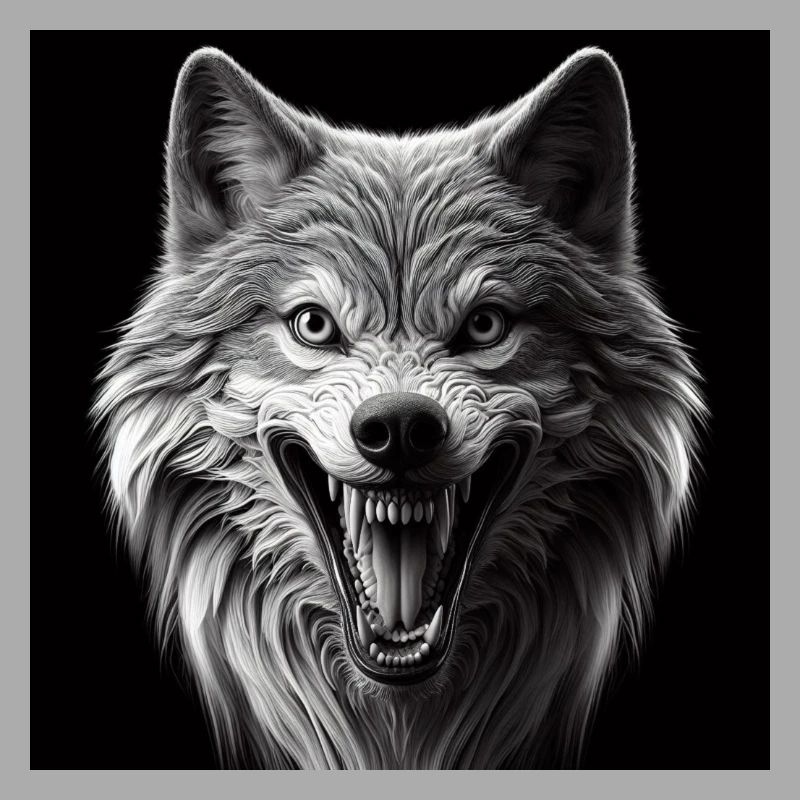 Wolf Hyperrealismus 3 D Grau auf schwarz