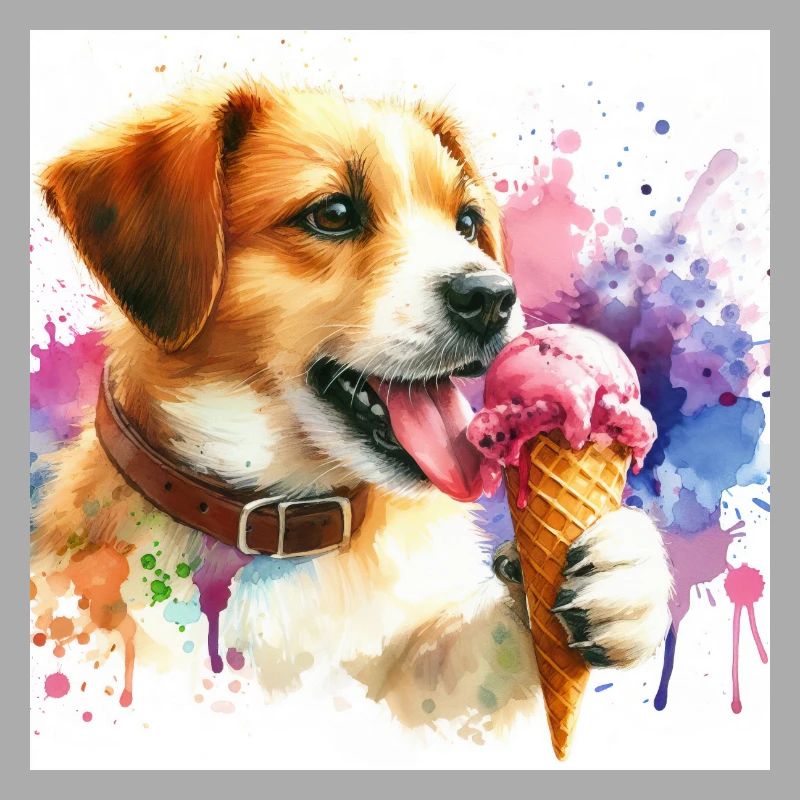 Chien mangeant de la crème glacée