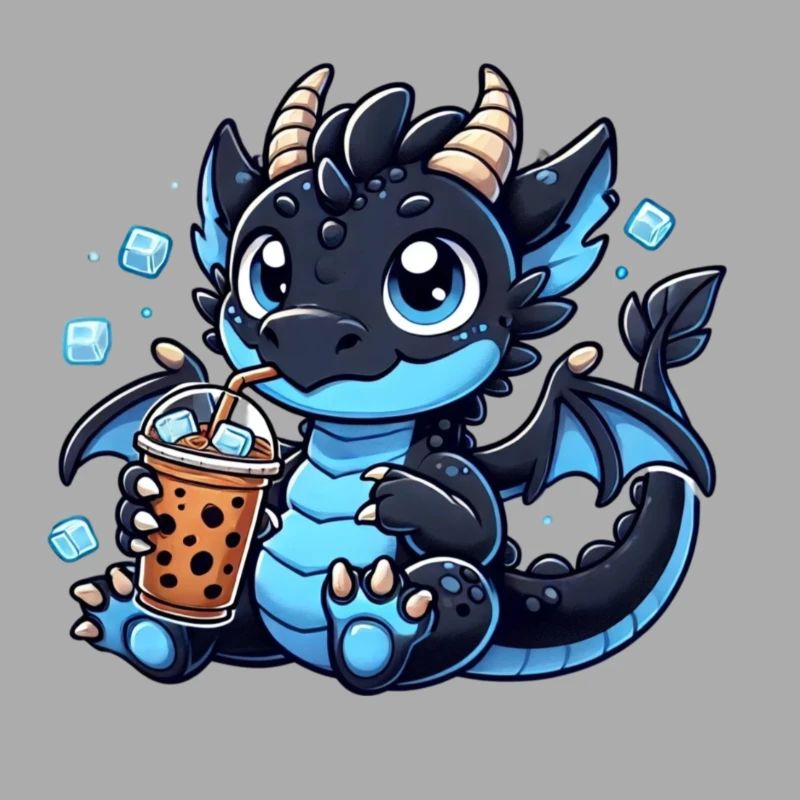 Cute blue Dragon iced Coffee , Drache Eiskaffee