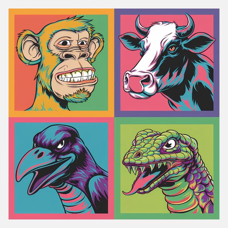 Pop Art Monkey Cow Raven Snake Colorful