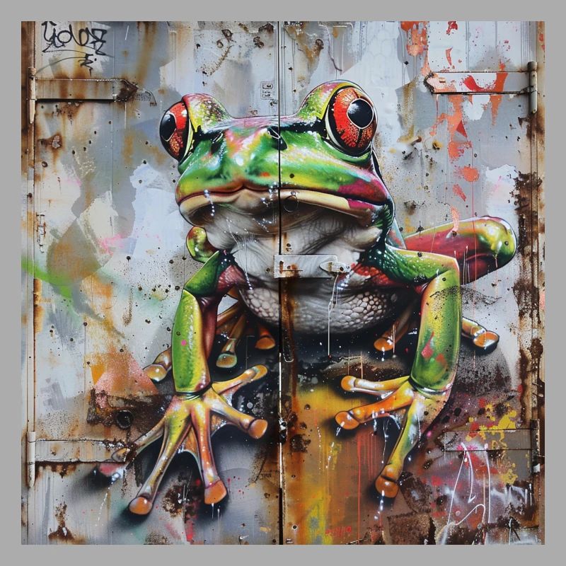 Graffiti green frog rusty surface