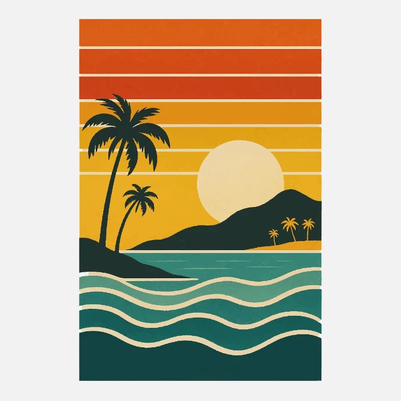 Tropical Sunset with Palm Trees – Retro Stra