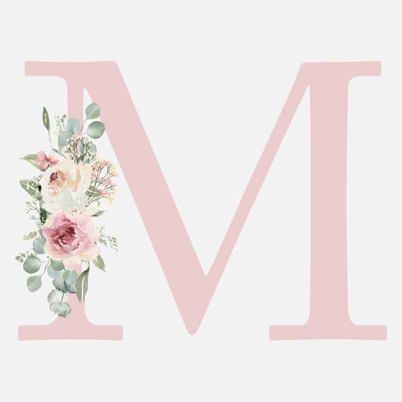 M| Monogramm | Eukalyptus-Pastell-Blumen-Blau