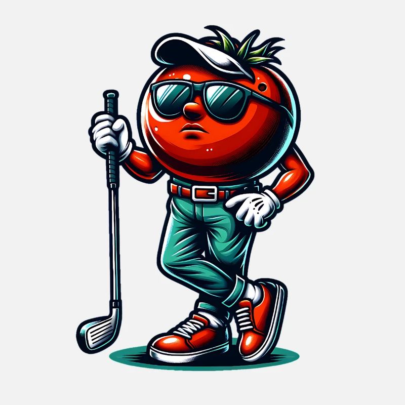 Funny golf tomato with cool sunglasses and