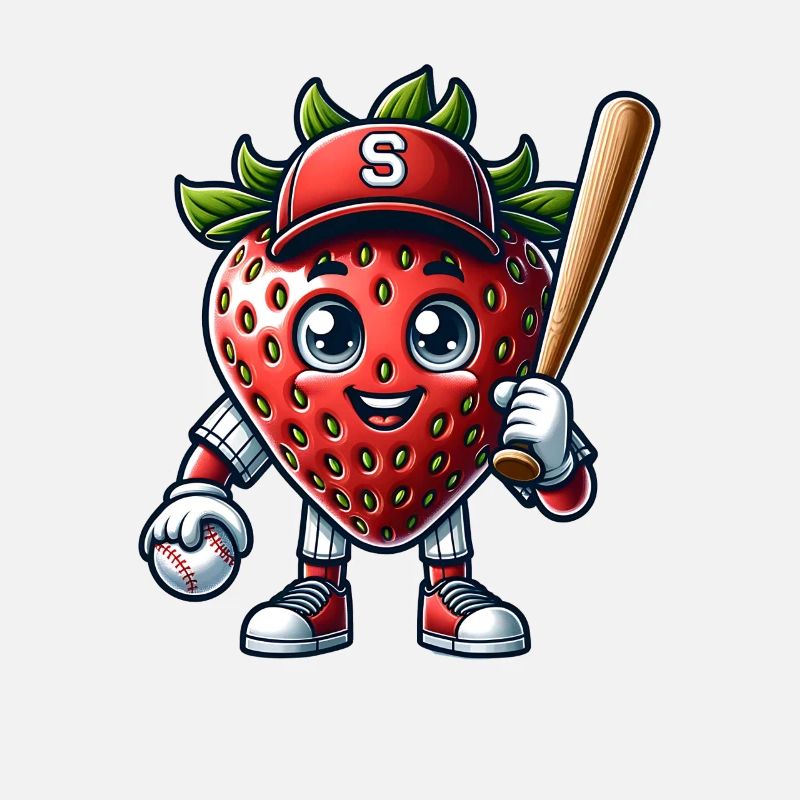Funny Baseball Player with Strawberry Motif