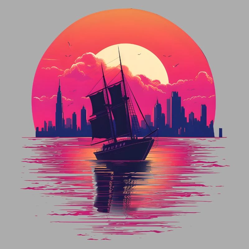 Synthwave sailing ship