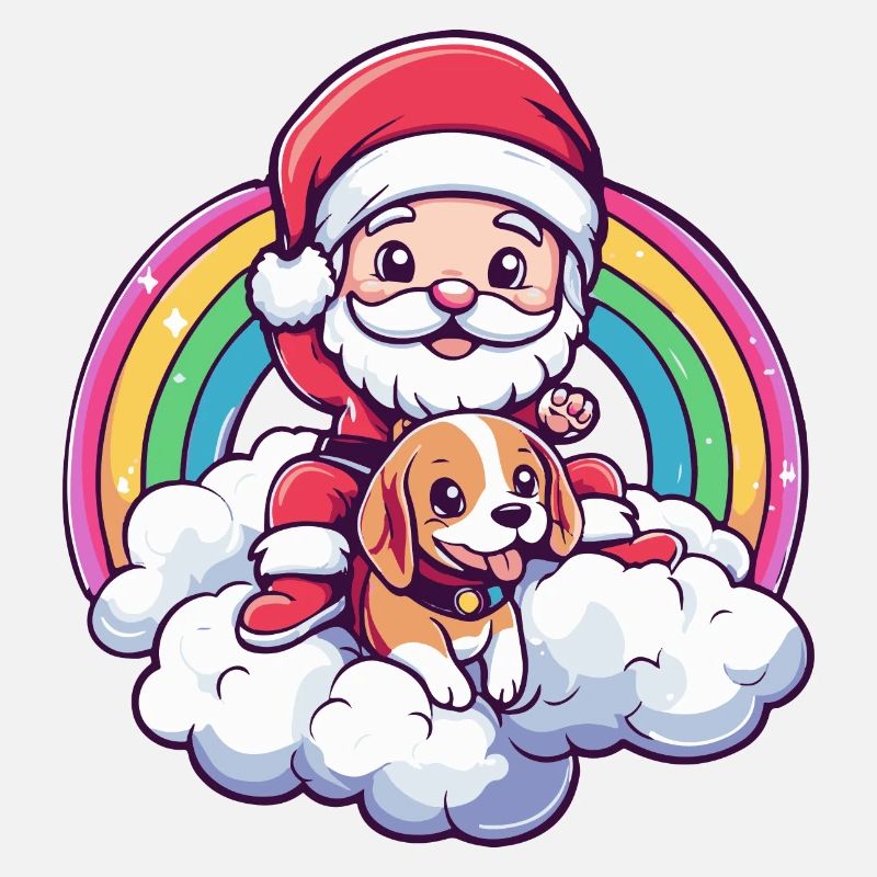 Beagle Hund Weihnachtsmann Regenbogen