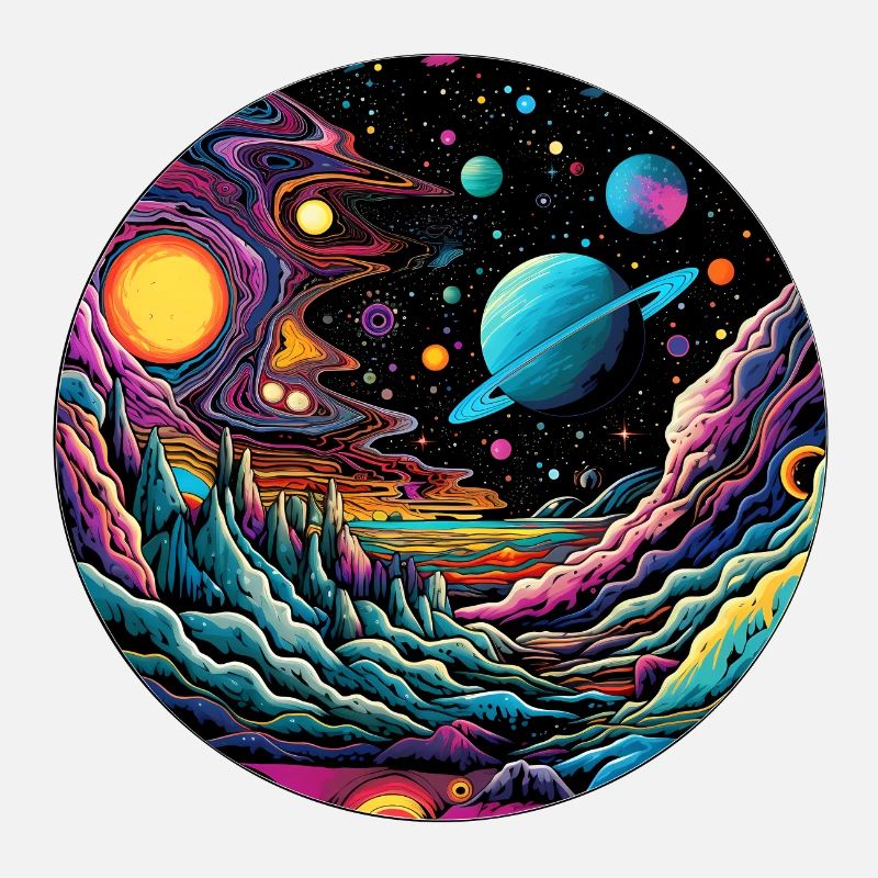 Surrealist space artwork with planets