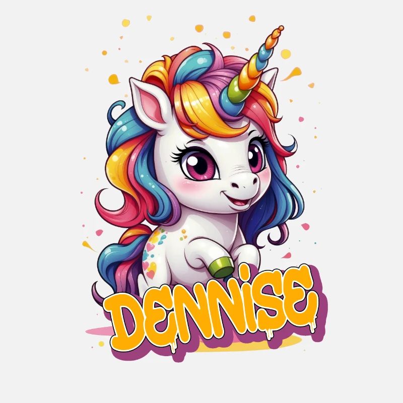 DENNISE - Schöner Mädchen Name mit süßem Einhorn