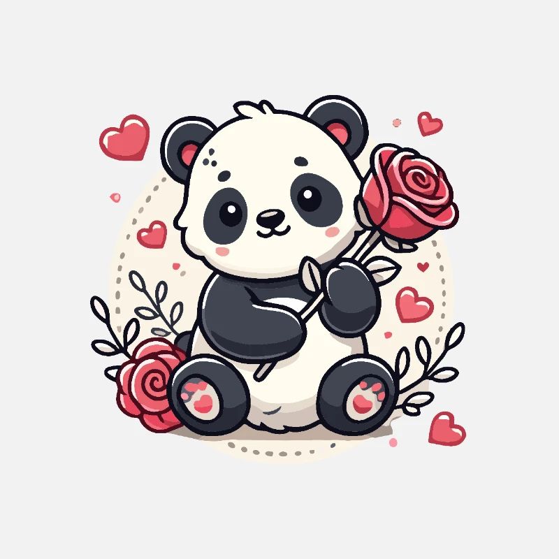 Panda amoureux avec une rose dans la patte