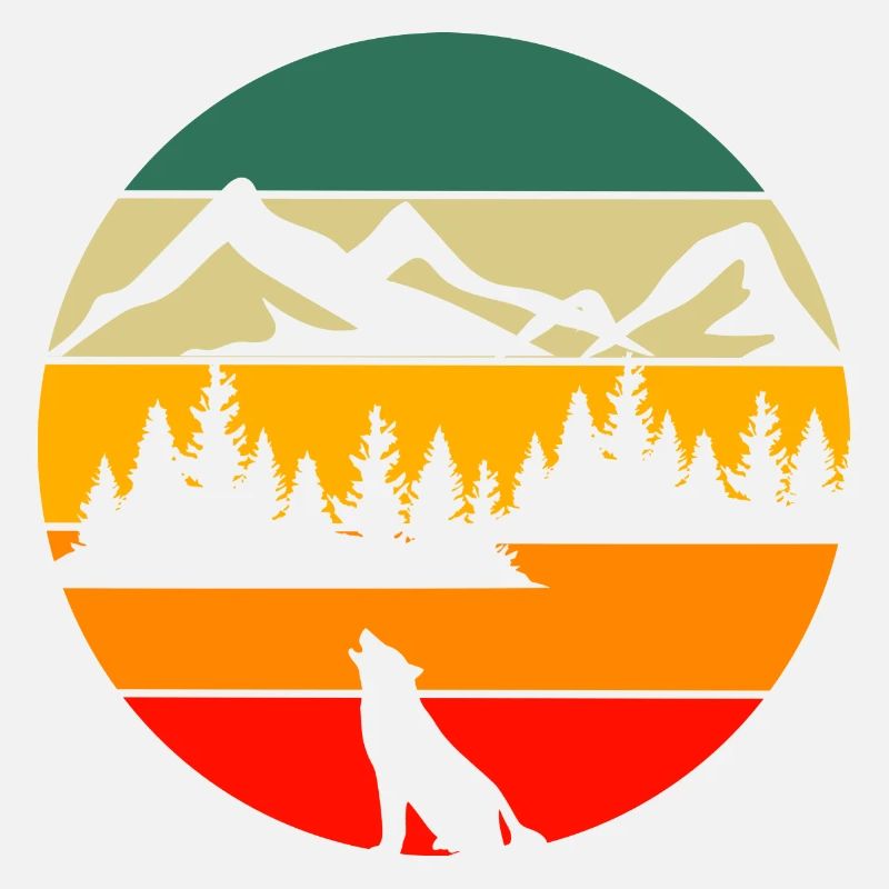 Retro Forest Landscape Nature Animal Howling Wolf