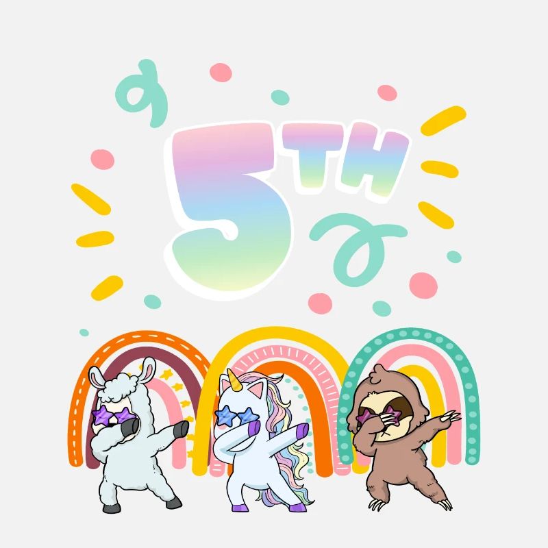 5th Birthday Dabbing Llama Unicorn Sloth | 5th
