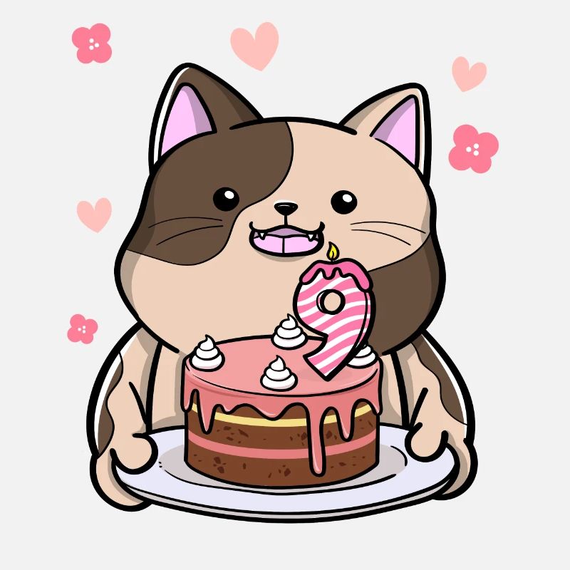 Chubby cat keeps a birthday cake 9 years