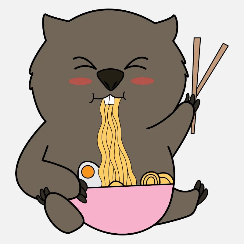 Netter Nagetier-Wombat isst Ramen-Nudeln