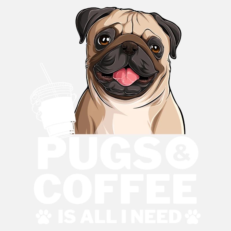 Cute Laughing Pug & Coffee Design