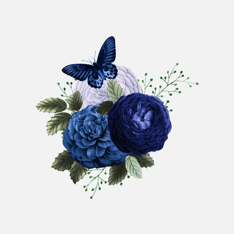 Bouquet de fleurs bleues et beau papillon bleu