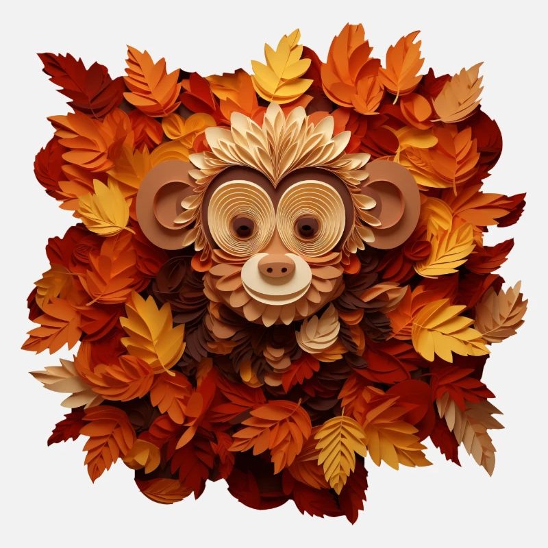 Bastelkunst Herbst: Schimpanse mit Laub aus buntem